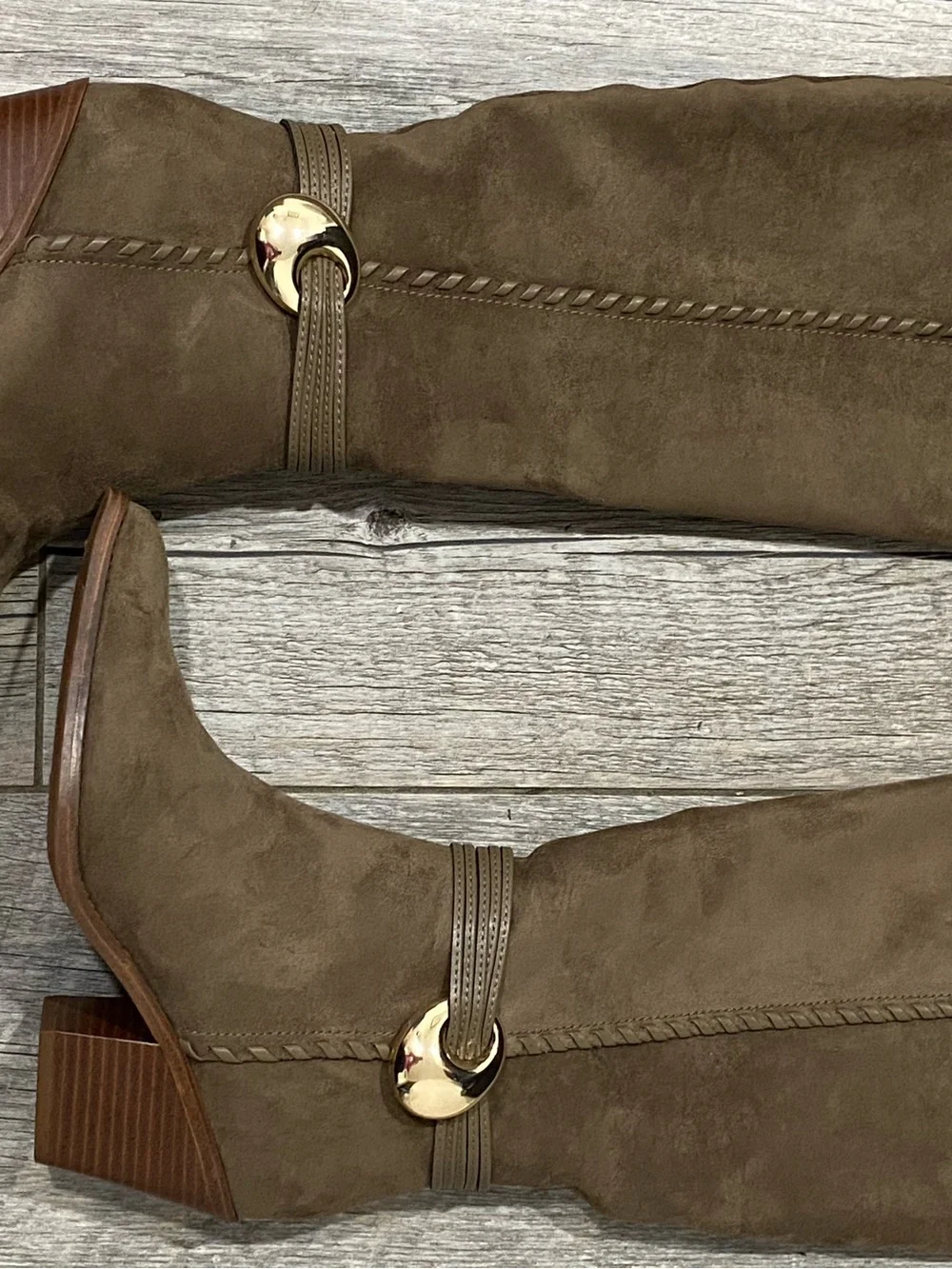 Brown Suede Women's Tall Boot with Gold Accent Size 8